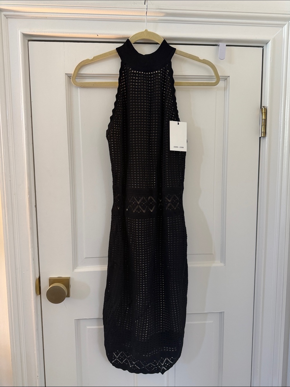 Sleeveless Black Crochet Halter Dress NWT